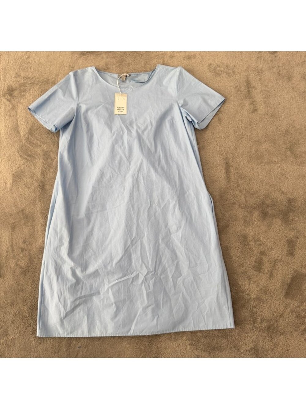 NWT COS Blue Cotton Dress Womens size 10 Short Sleeve Pockets Lagenlook